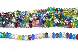 6x4 mm Glasperler, Mix farver, facet , 1/1 streng